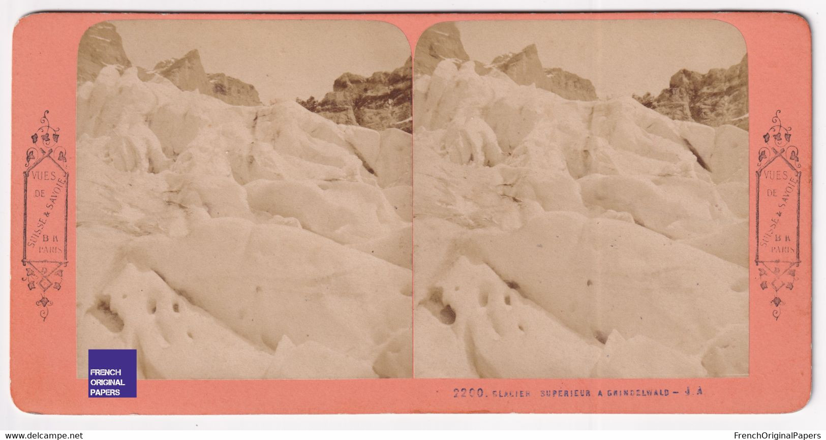 Glacier Supérieur à Grindelwald - Photo Stéréoscopique 1890 Suisse & Savoie B.K .éditeurs C5-35 - Stereoscopio