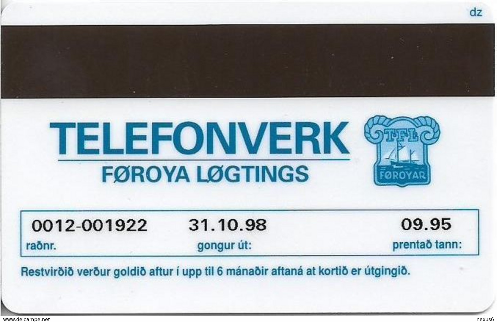 Faroe - Faroese Telecom (Magnetic) - Shiptype Nordlyset - 50Kr. - 20.000ex, Used - Faroe Islands