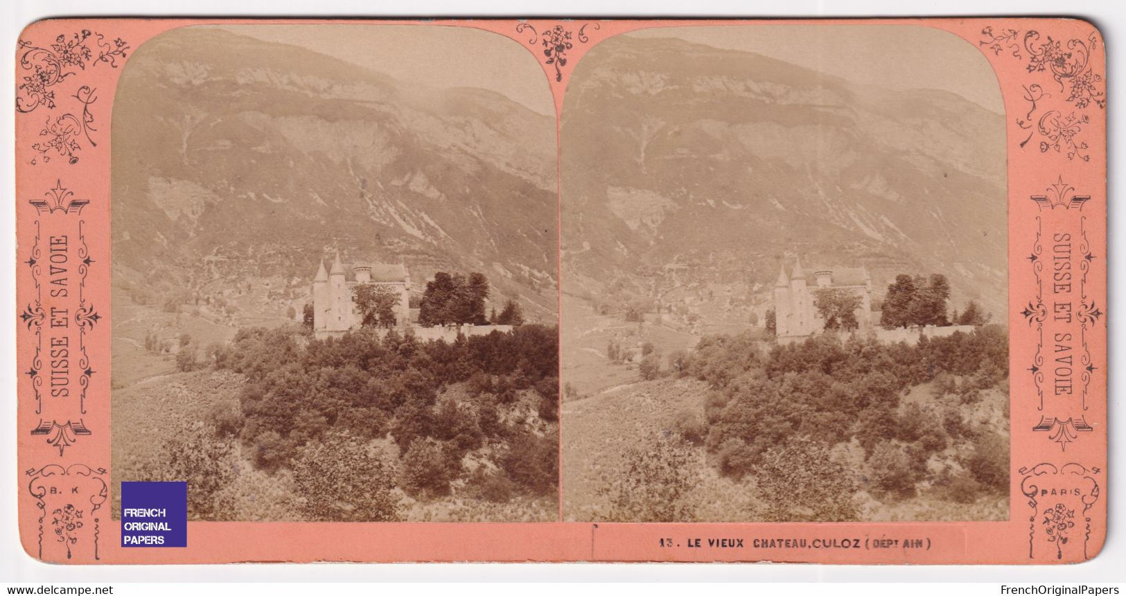 Le Vieux Château à Culoz - Photo Stéréoscopique 1890 Suisse & Savoie B.K .éditeurs Ain C5-36 - Stereoscopic