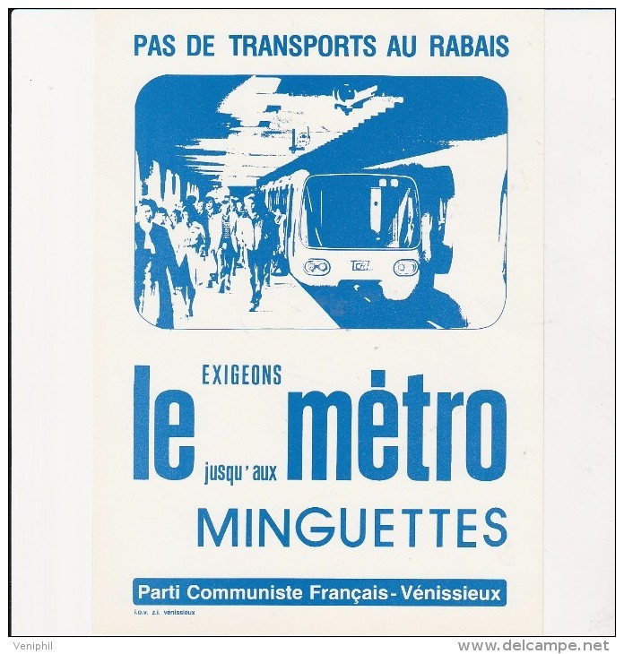 CARTE PETITION REVENDICATIVE DU PARTI COMMUNISTE -VENISSIEUX -LE METRO JUSQU'AU MINGUETTES -1978 - Partiti Politici & Elezioni