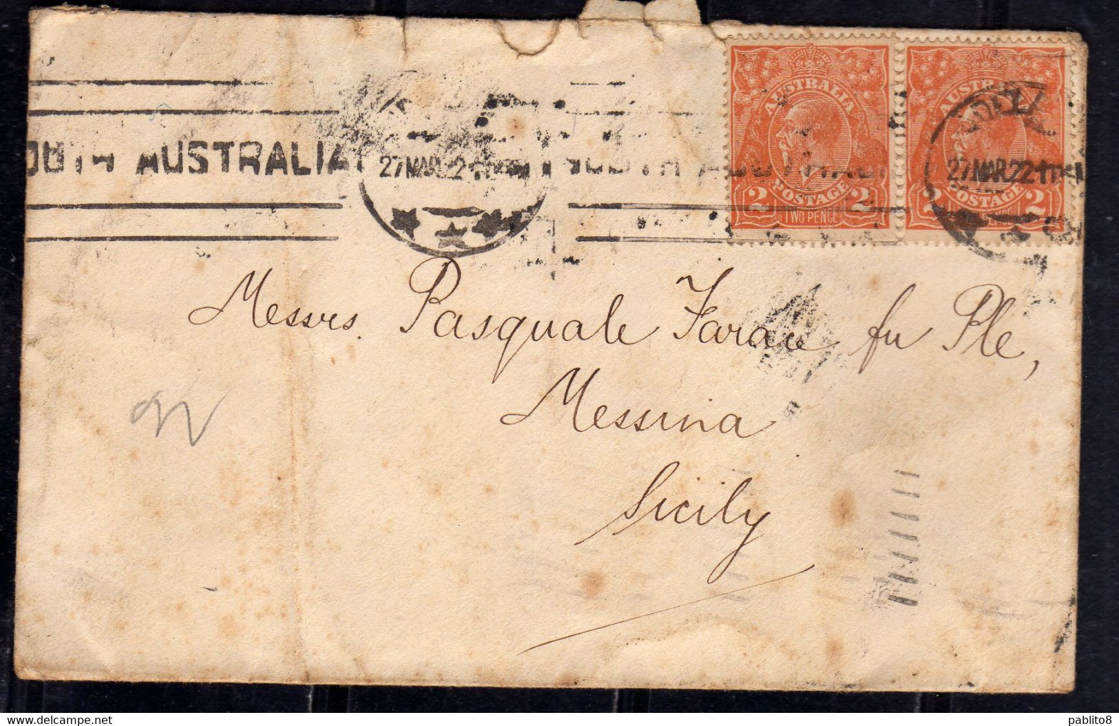 AUSTRALIA 27 3 1922 LETTER TO ITALY LETTERA  COVER LETTRE - Covers & Documents