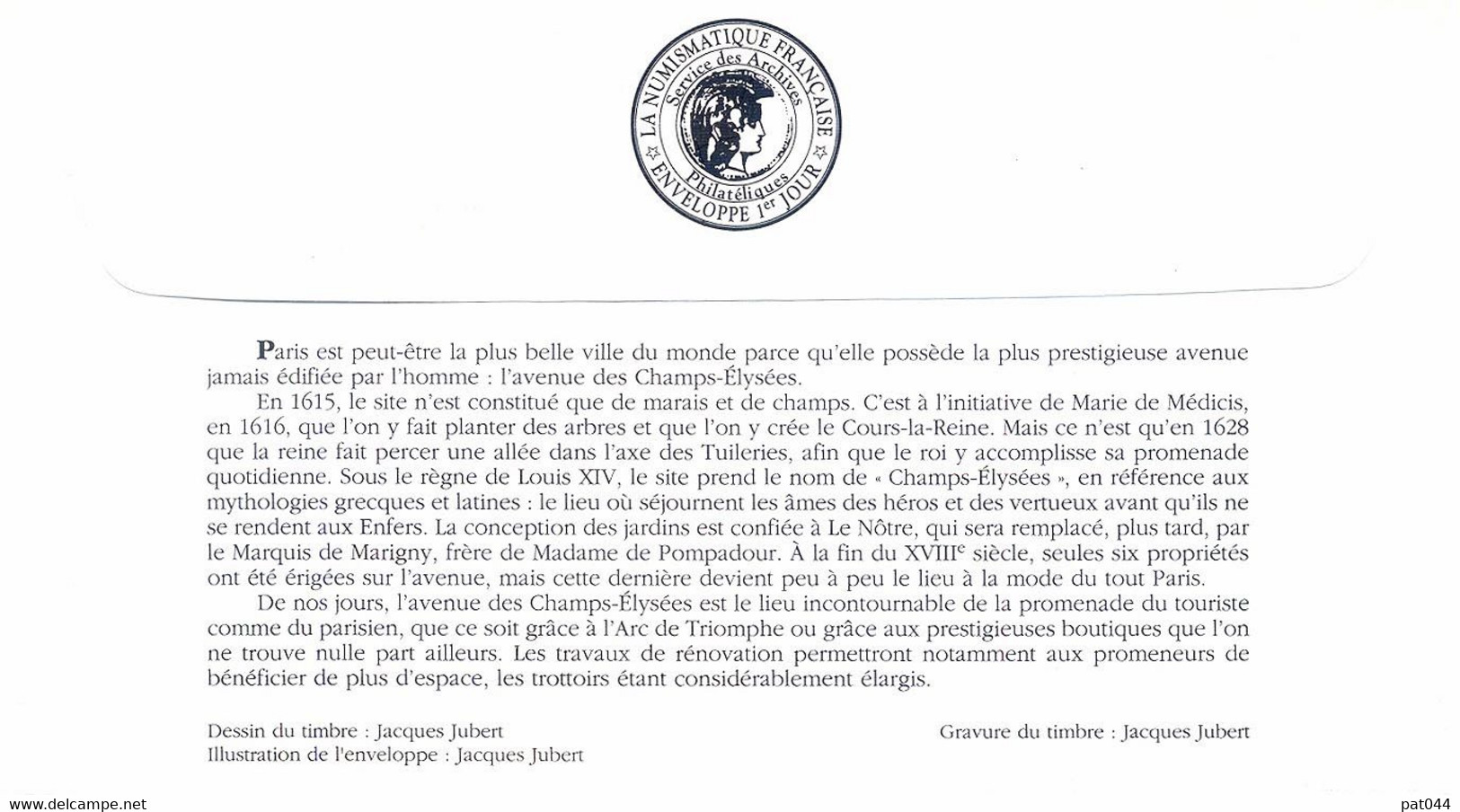 Enveloppe 1er Jour Champs Elysées, 1994 (yt 2918) - 1990-1999