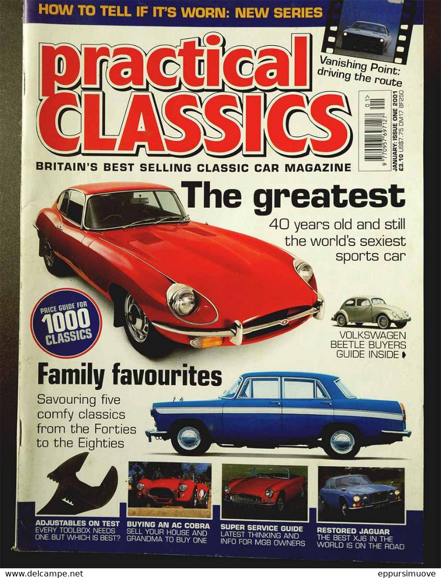 PRACTICAL CLASSICS N°1 Jan 2001 - VW BEETLE - AC COBRA - MGB - JAGUAR XJ6 - VAUXHALL CAVALIER - JAGUAR E-TYPE - Transports