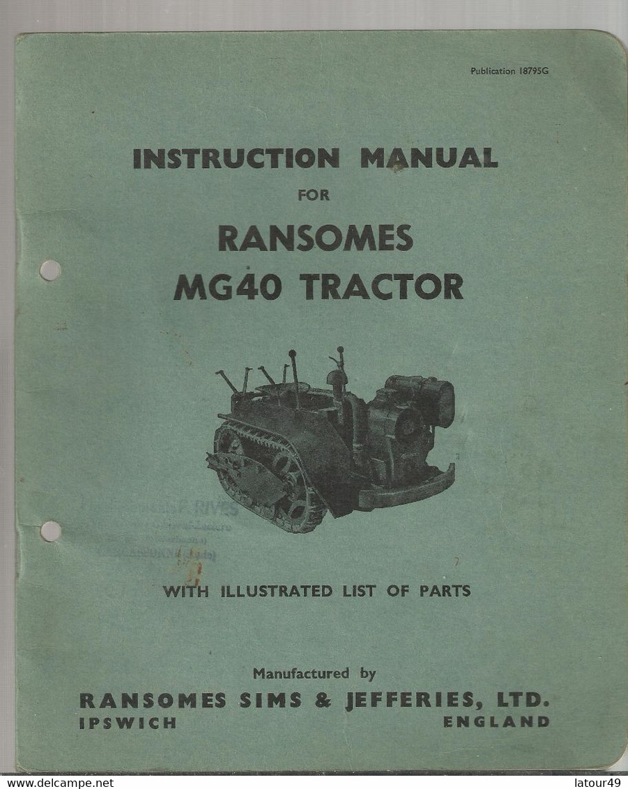 Catalogue Entretien  Ransome Mg 40 Tractor En Anglais  40 Pages - Tractors