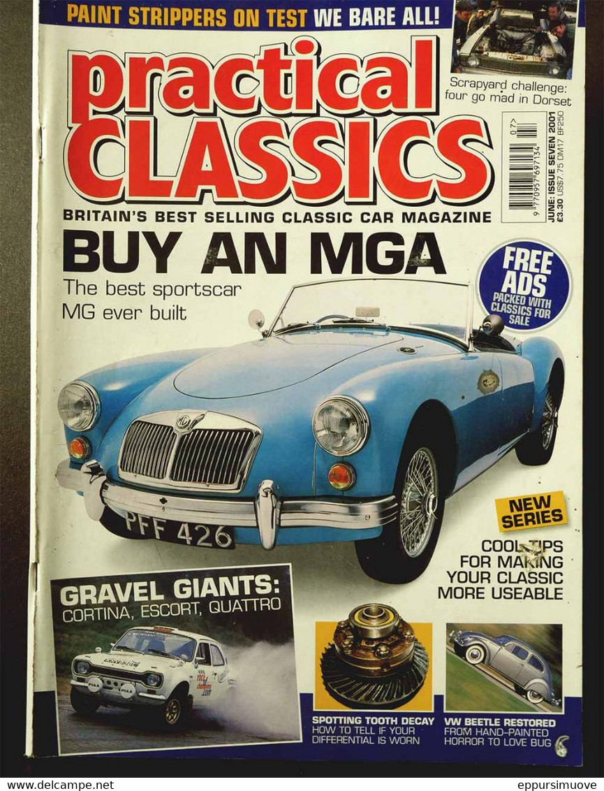 PRACTICAL CLASSICS N°7 Jun 2001 - MGA - CORTINA - ESCORT - QUATTRO - VW BEETLE - Transports