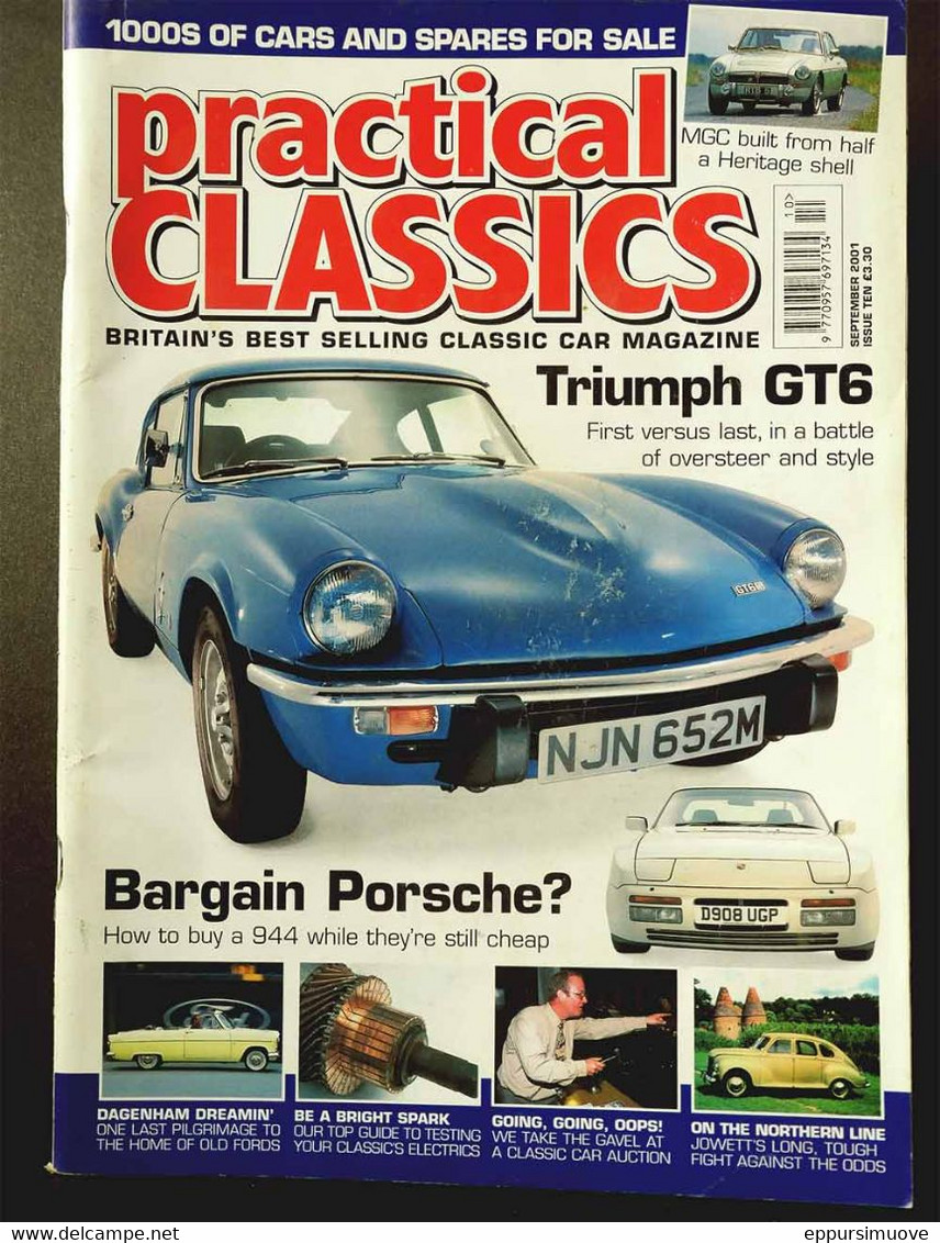 PRACTICAL CLASSICS N°10 Sep 2001 - MGC - TRIUMPH GT6 - PORSCHE 944 - DAGENHAM OLD FORDS - ZODIAC - RENAULT 30 - VISCOUNT - Transportes