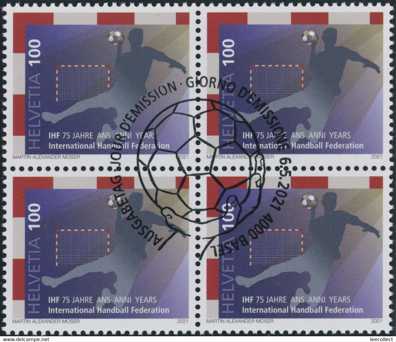 Suisse - 2021 - Handball IHF - Viererblock - Ersttag Stempel ET - Gebraucht