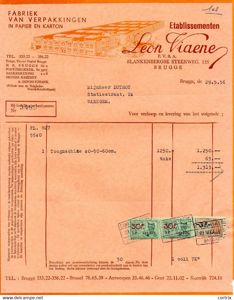 Factuur Verpakkingen Viaene Brugge 1956 (03) - Imprimerie & Papeterie