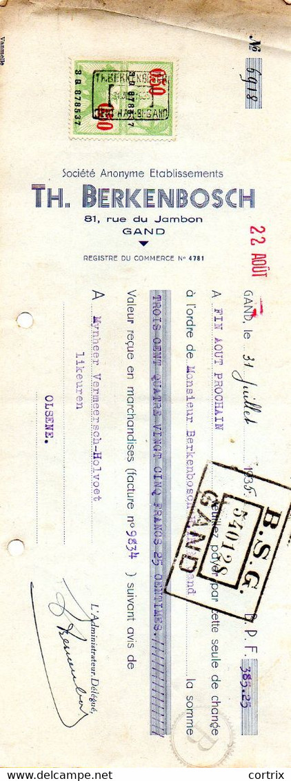 Lettre De Change Stokerij Likeur Berkenbosch 1935 Gent - Lebensmittel