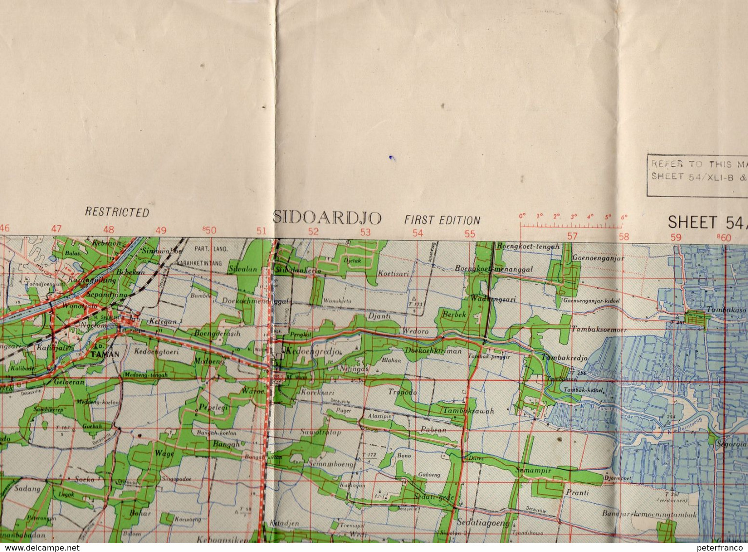 MX - 1945 Indonesia/Giava - Carta 1:50.000 Di Sidoardjo - Tav. 54/XLI-B E 55/XLI-A (cm. 60x50) - I° Edizione - Cartes Topographiques