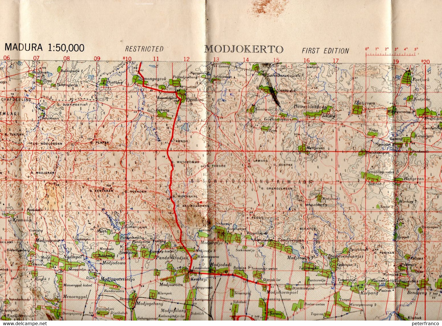 MX - 1945 Indonesia/Giava - Carta 1:50.000 Di Modjokerto - Tav. 53/XLI-B (cm. 60x50) - I° Edizione - Cartes Topographiques