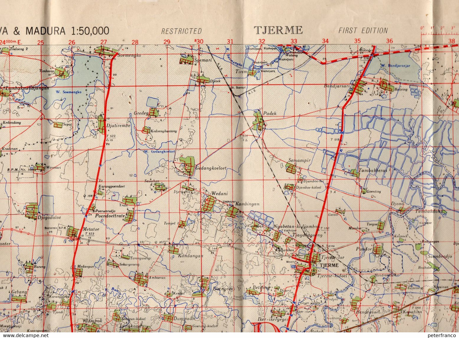 MX - 1945 Indonesia/Giava - Carta 1:50.000 Di Tjerm - Tav. 54/XLI-C (cm. 60x50) - I° Edizione - Cartes Topographiques