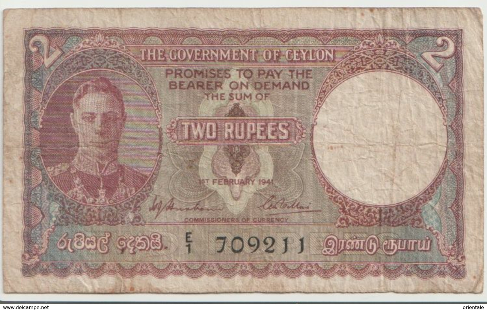 CEYLON P. 31 2 R 1941 F/VF - Sri Lanka