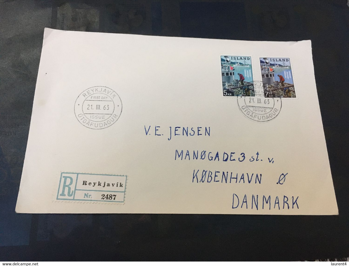 (1 E 38)  Island (registered) Cover Posted To Denmark (2487) 20 X 13 Cm (1963) - Covers & Documents