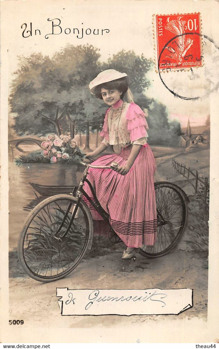 ¤¤   -   GUENROUET    -  Un Bonjour De .............   -  Cycliste , Vélo En 1911  -   ¤¤ - Guenrouet