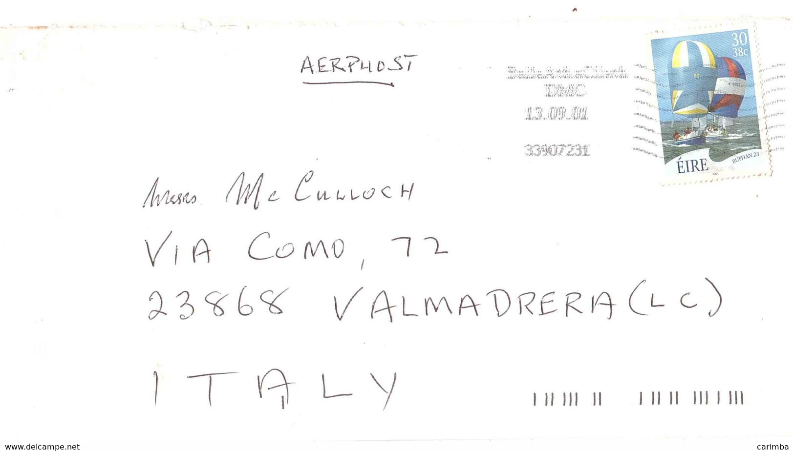 IRLANDA 2001 RUFFIAN 23 LETTERA PER ITALIA - Covers & Documents