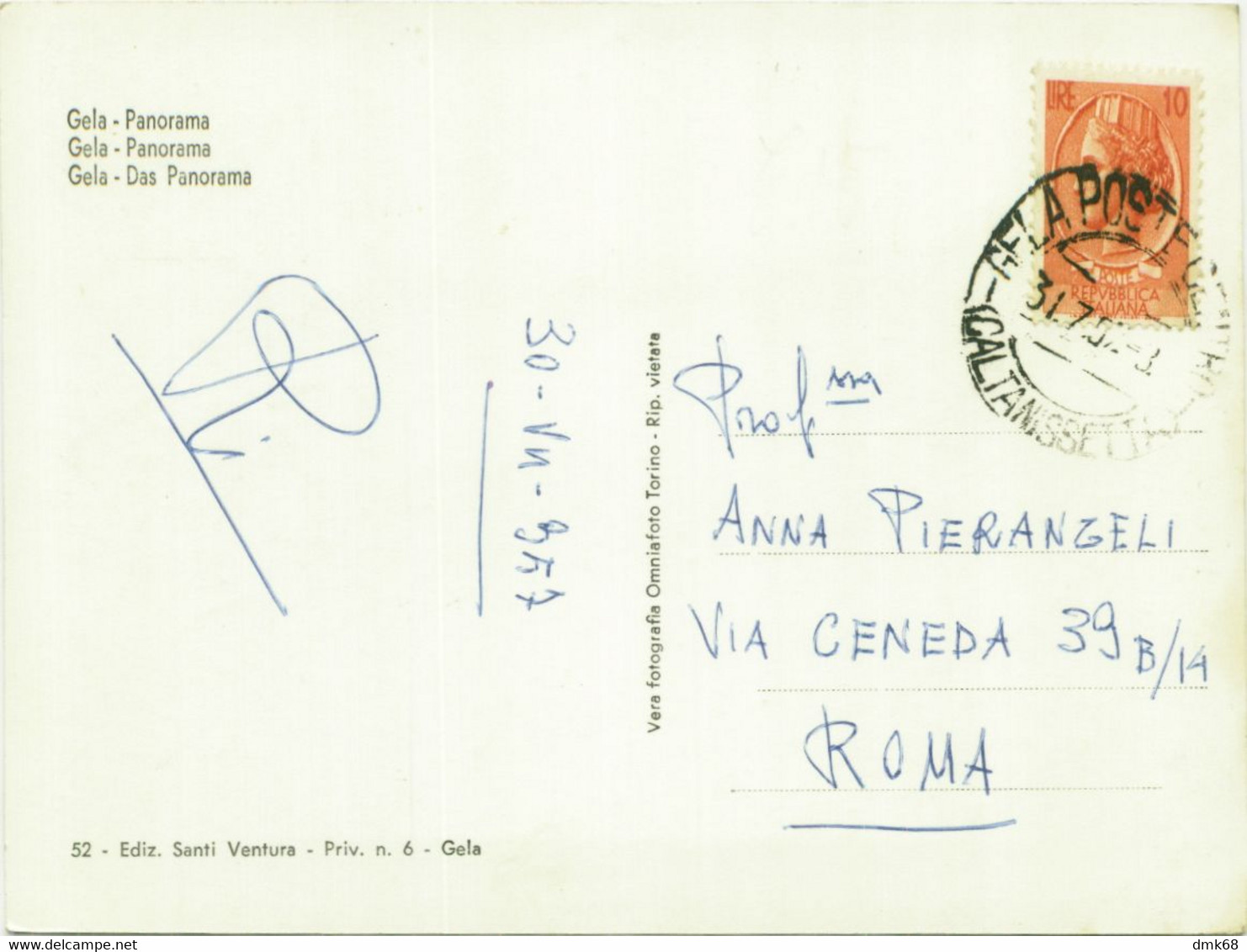 GELA ( CALTANISETTA ) PANORAMA - EDIZIONE VENTURA - SPEDITA 1957 (9099/2) - Gela