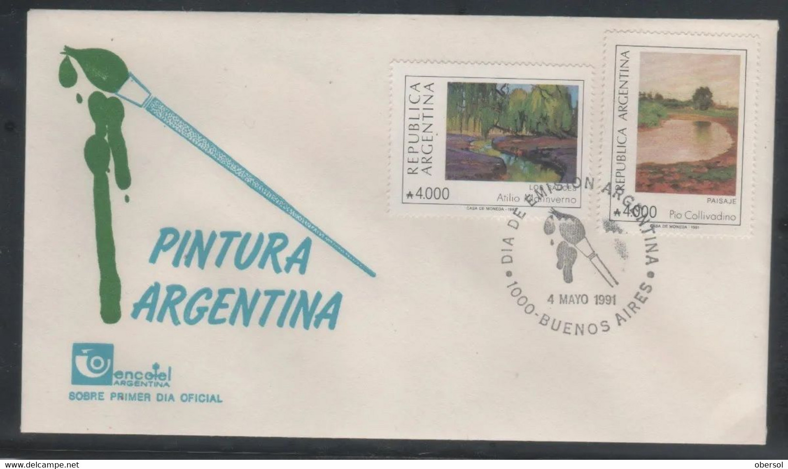 Argentina 1991 Painting Art Complete Set In FDI FDC Cover - Brieven En Documenten
