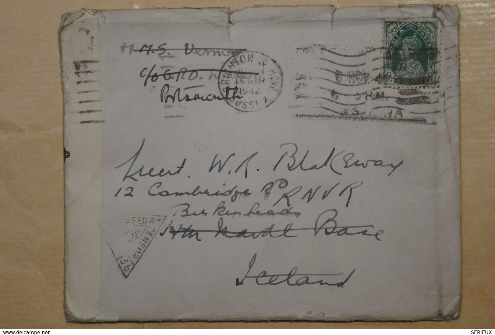 AK16 INDIA    BELLE  LETTRE CENSUREE  1942 PAR AVION BRIGHTON   POUR  IRELAND REDISTR ENGLAND +++MERRY CHRISTMAS+ - Covers & Documents