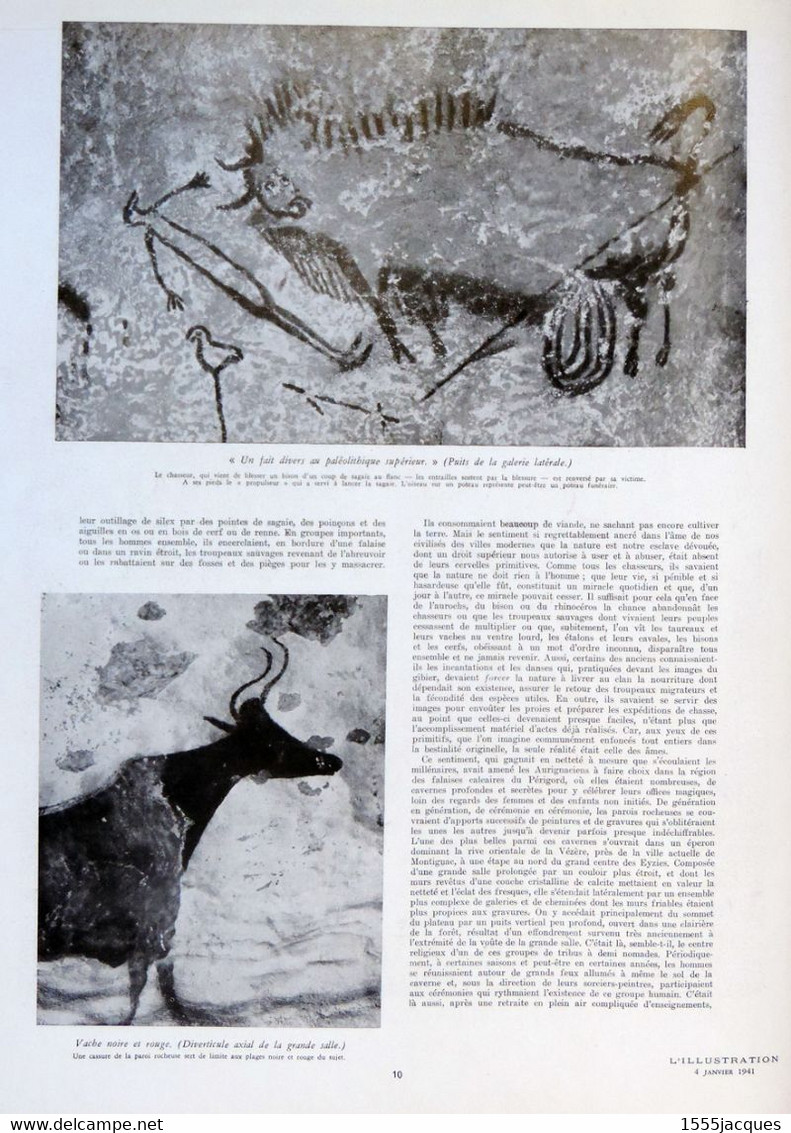 L'ILLUSTRATION N° 5104 04-01-1941 DÉCOUVERTE LASCAUX MONTIGNAC PAUL THOMAS ART RUPESTRE ABBÉ BREUIL LILLE BICYCLETTE