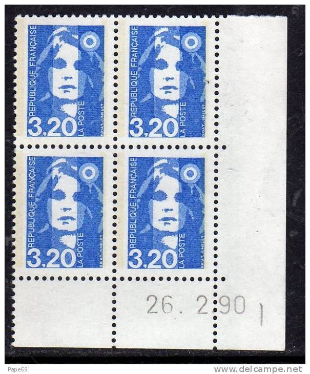 France N° 2623 XX Marianne De Briat 3 F. 20 Bleu  En Bloc De 6 Coin Daté Du 26 - 2 - 90 Sans Charnière TB - 1980-1989