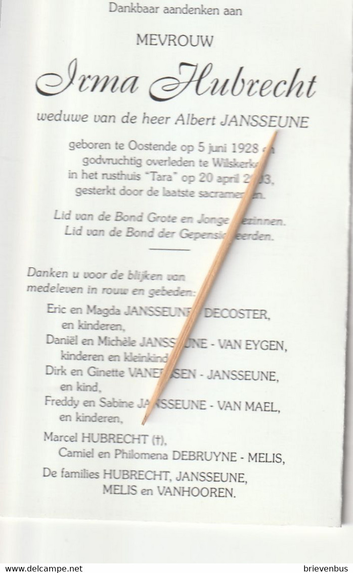 Oostende, Wilskerke, 2003, Irma Hubrecht, Jansseune, Familie Vanhooren, Melis, Jansseune - Devotion Images