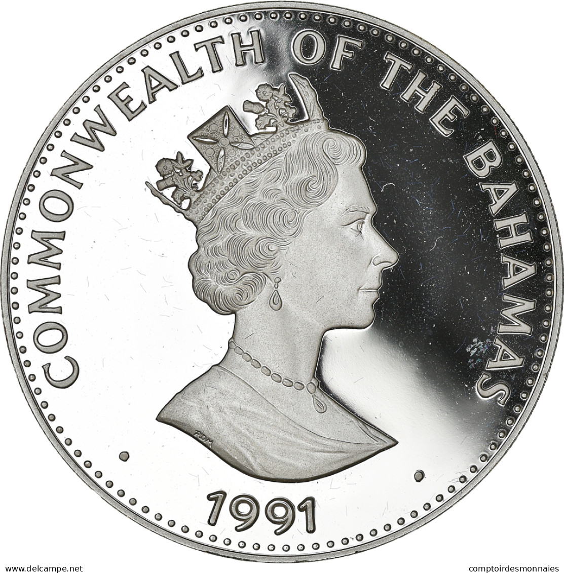 Monnaie, Bahamas, Elizabeth II, 5 Dollars, 1991, Franklin Mint, FDC, Argent - Bahamas