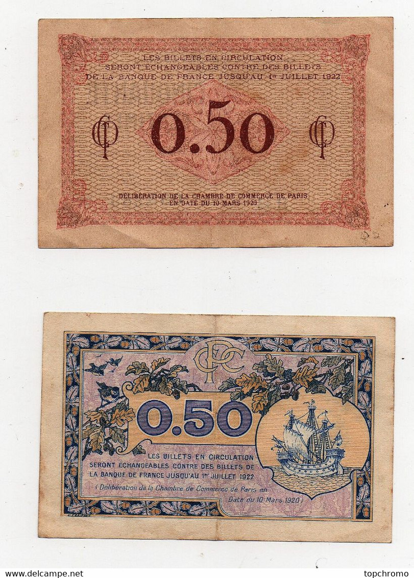 Billet De Banque Chambre De Commerce Et D'Industrie De Paris Cinquante Centimes (2 Billets) - Zonder Classificatie