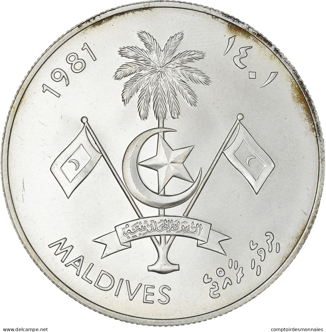 Monnaie, MALDIVE ISLANDS, 100 Rufiyaa, 1981, FDC, Argent, KM:64 - Maldive