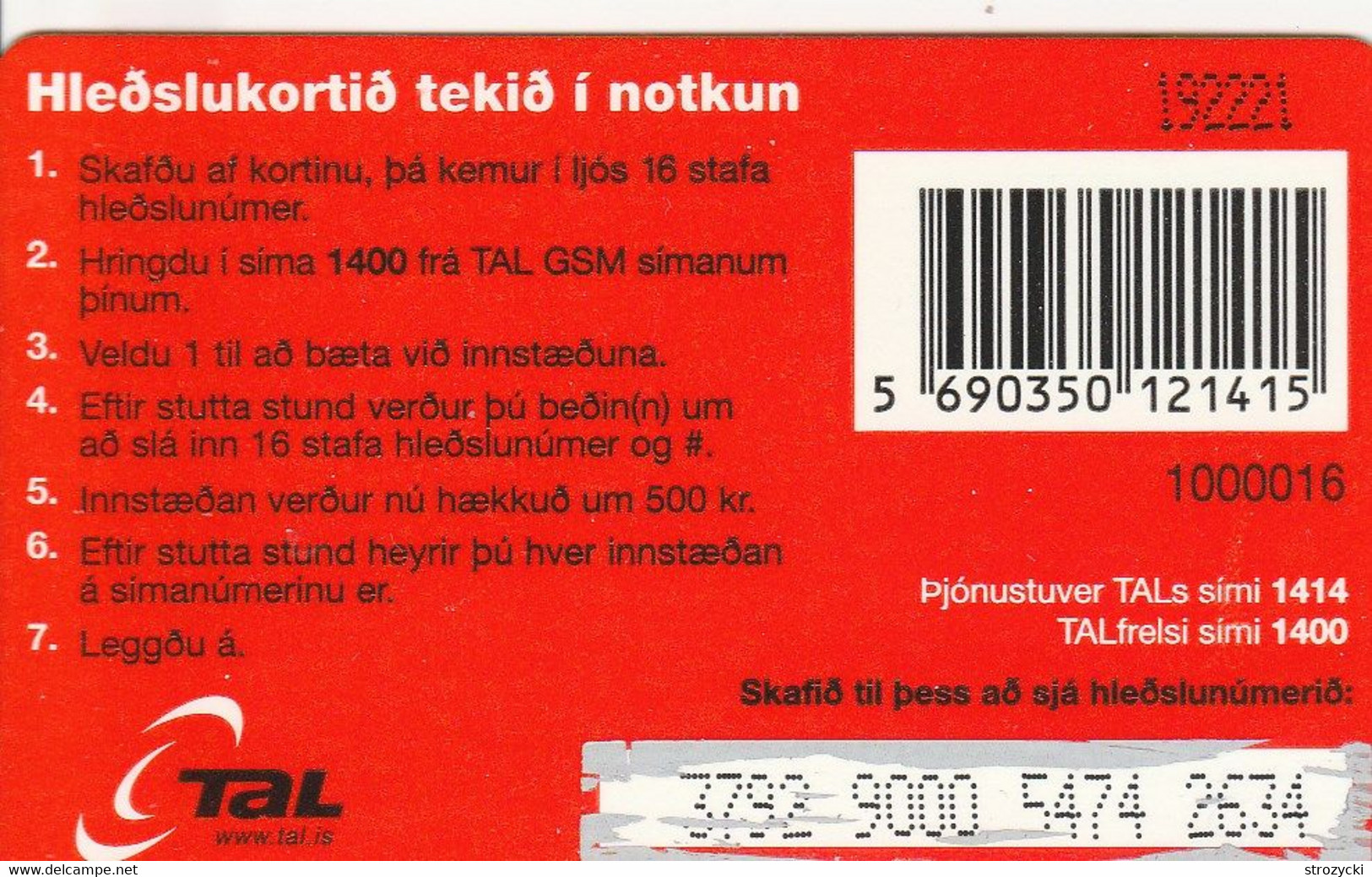 Iceland - TAL -  Frelsi 500kr - Islande