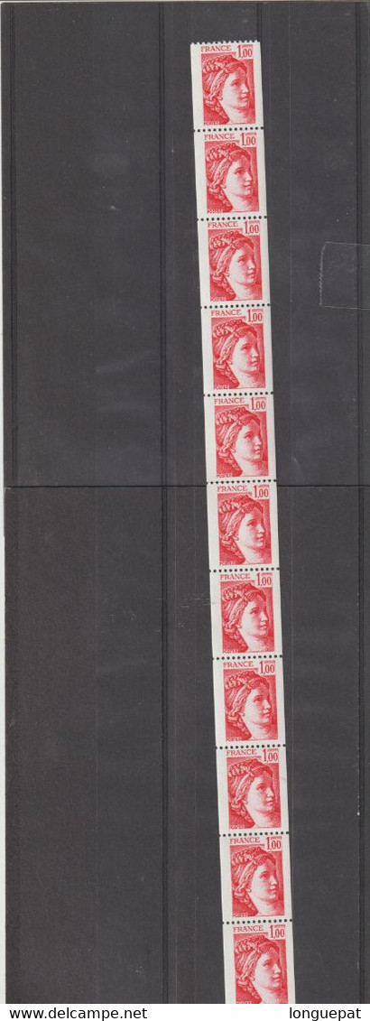 FRANCE : Type Sabine -  Roulette De 11 Timbres : 2 Bandes De Phosphore, 1 Numéro Rouge - Roulettes