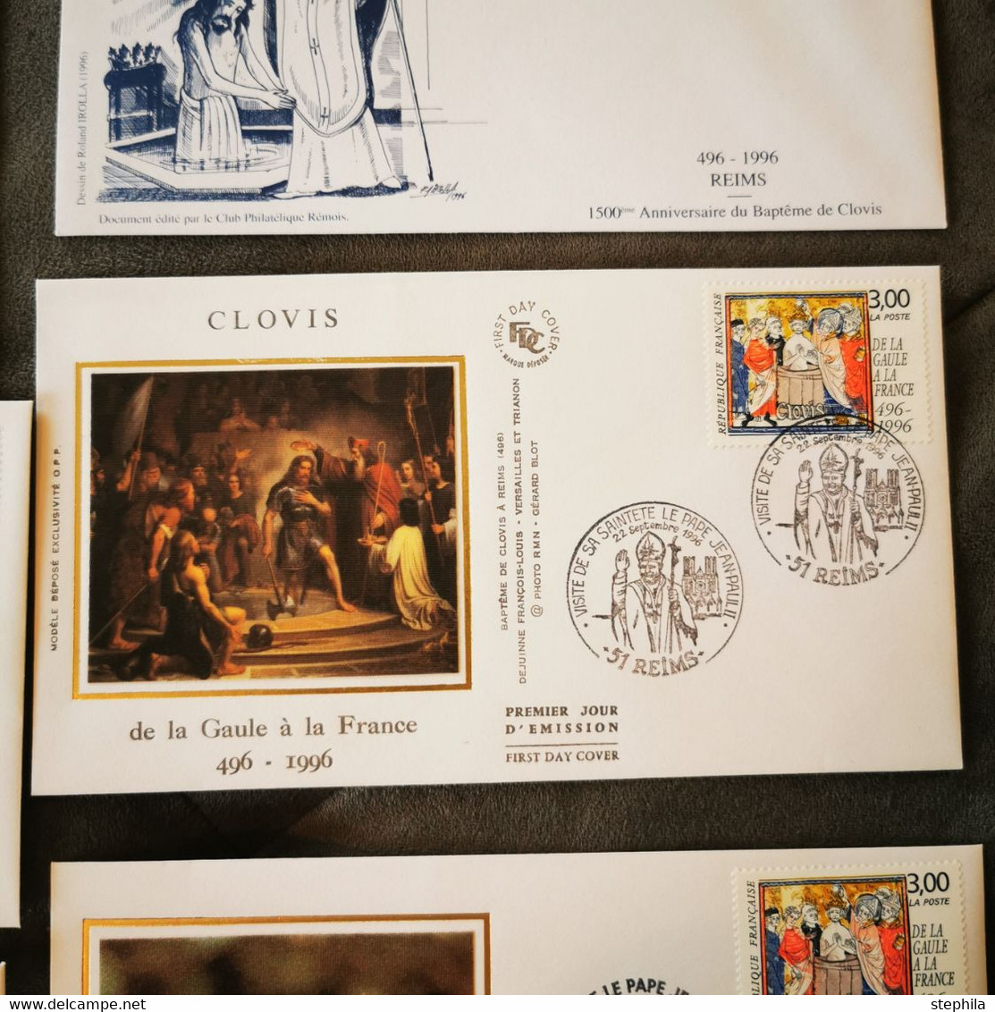 ⭐ Collector !!! FRANCE Lot 10 FDC Clovis Gaulle Visite Pape Jean-Paul II 1996 REIMS 1er Jour - Collection Timbre Poste ⭐