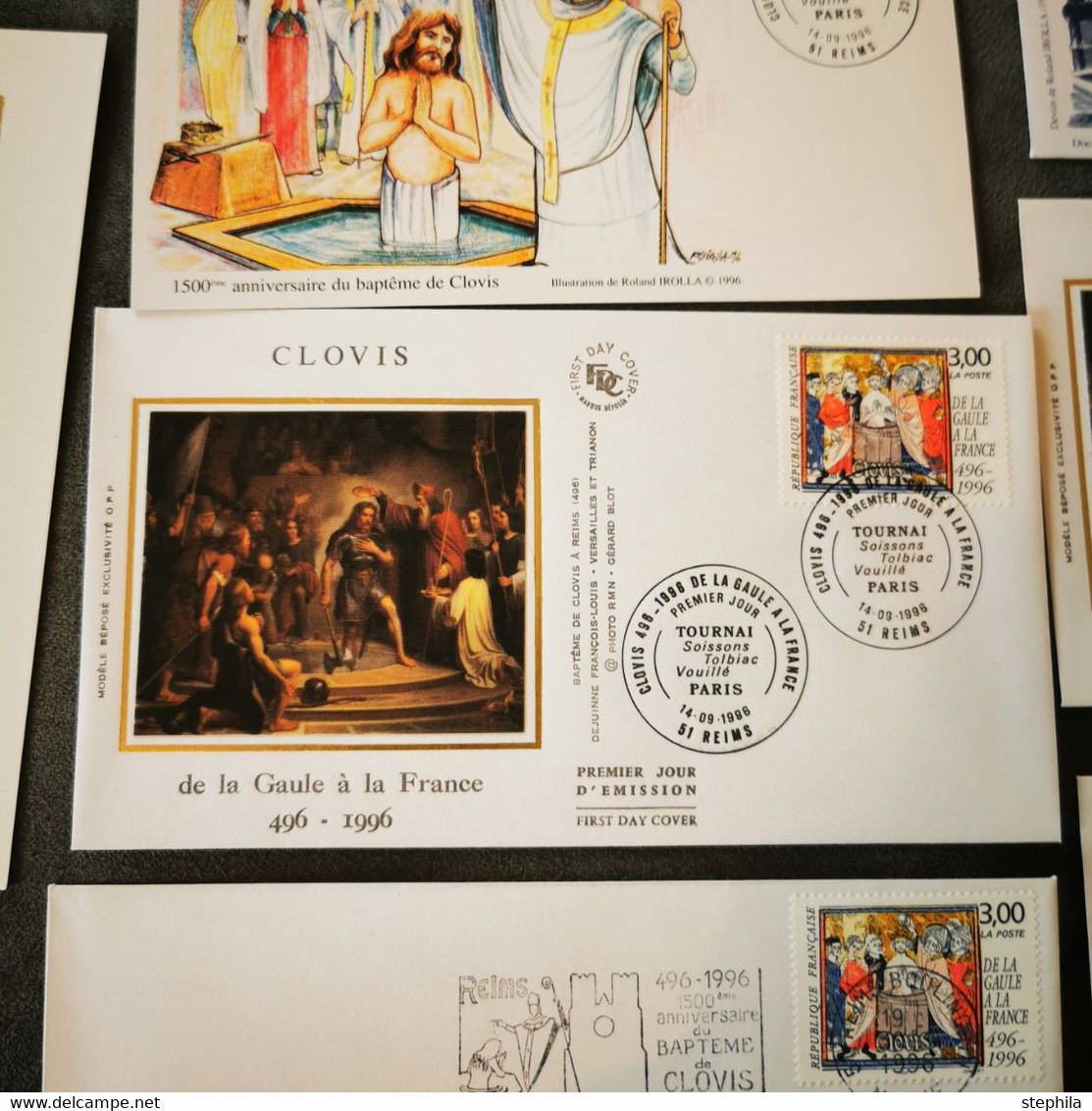 ⭐ Collector !!! FRANCE Lot 10 FDC Clovis Gaulle Visite Pape Jean-Paul II 1996 REIMS 1er Jour - Collection Timbre Poste ⭐