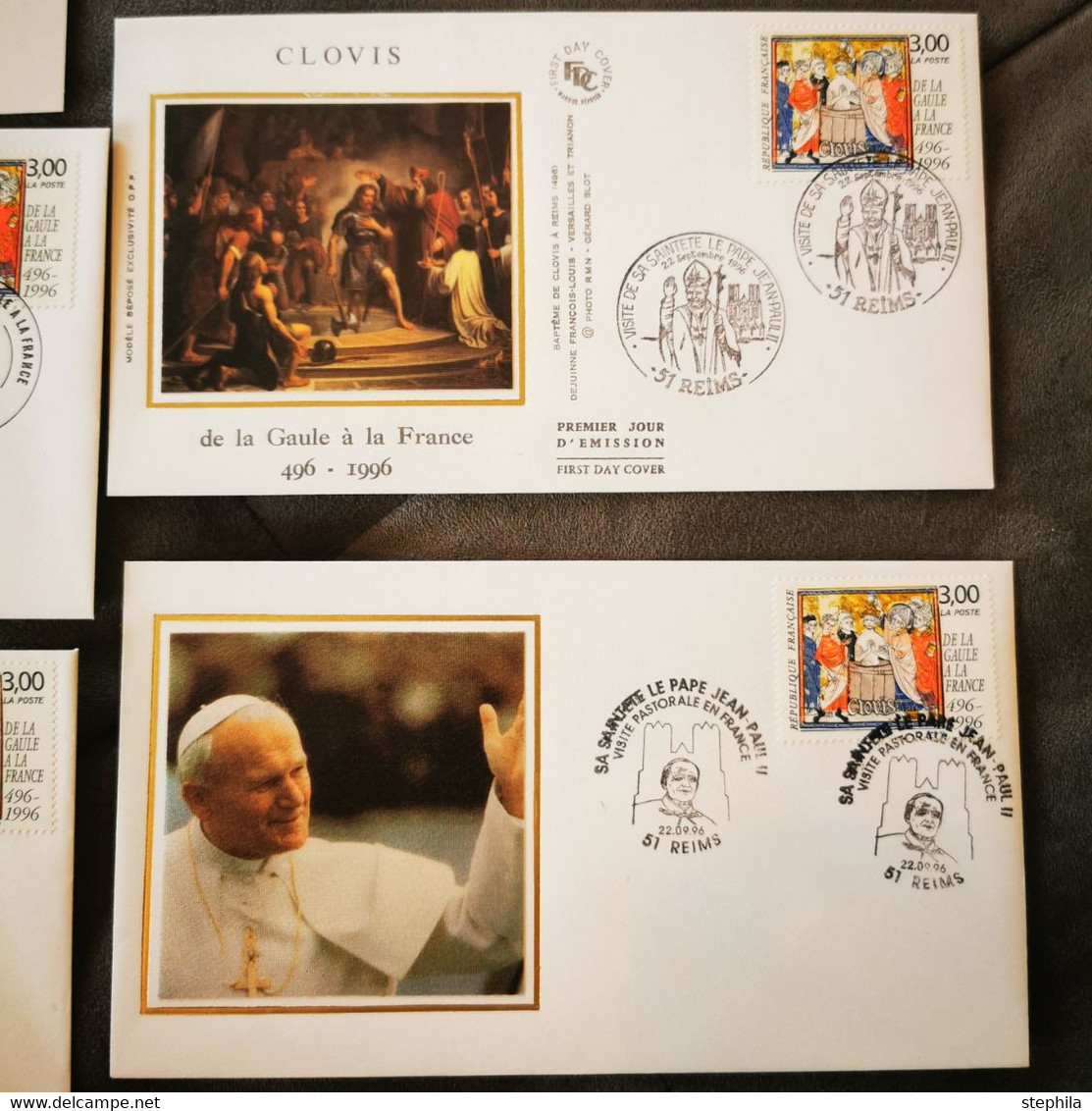⭐ Collector !!! FRANCE Lot 10 FDC Clovis Gaulle Visite Pape Jean-Paul II 1996 REIMS 1er Jour - Collection Timbre Poste ⭐ - 1990-1999