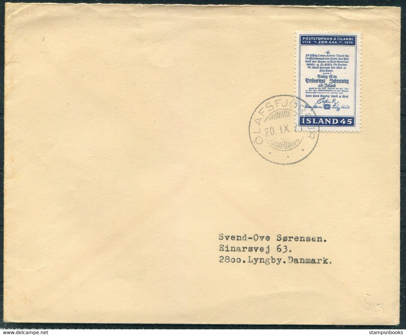 Iceland OLAFSFJORDUR Bridge Postmark Cover - Denmark - Lettres & Documents