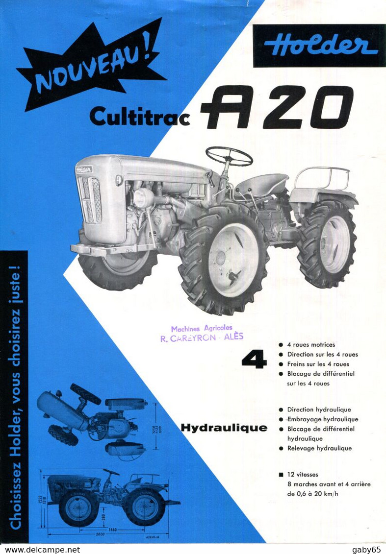 DOCUMENTATION POUR TRACTEUR HOLDER CULTITRAC ARTICULE A.20.L.BARRA IMPORTATEURS.VERSAILLES. - Non Classés