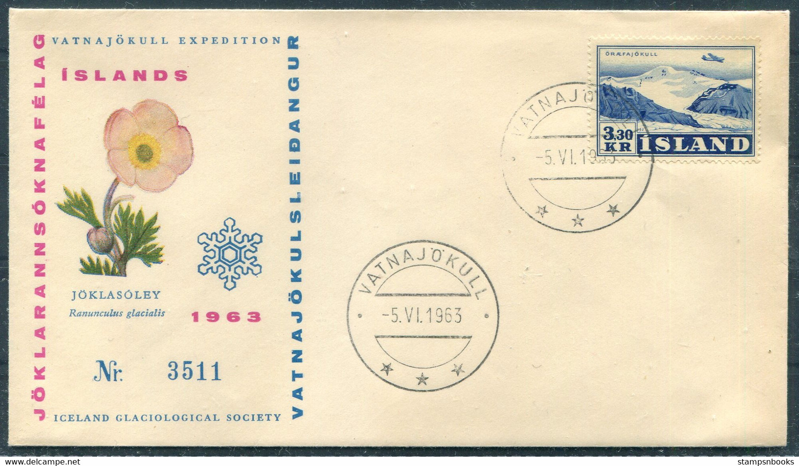 1963 Iceland Glaciological Society Vatnajökull Expedition Cover - Cartas & Documentos