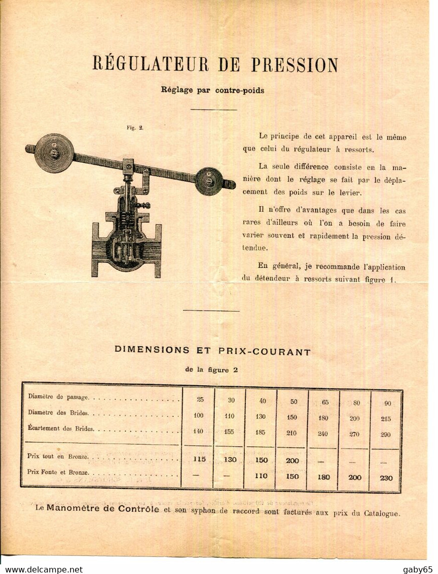 PARIS.ATELIERS DE CONSTRUCTION.REGULATEUR DE PRESSION.H.STRUBE 23 RUE CAMPAGNE PREMIERE. - Non Classés