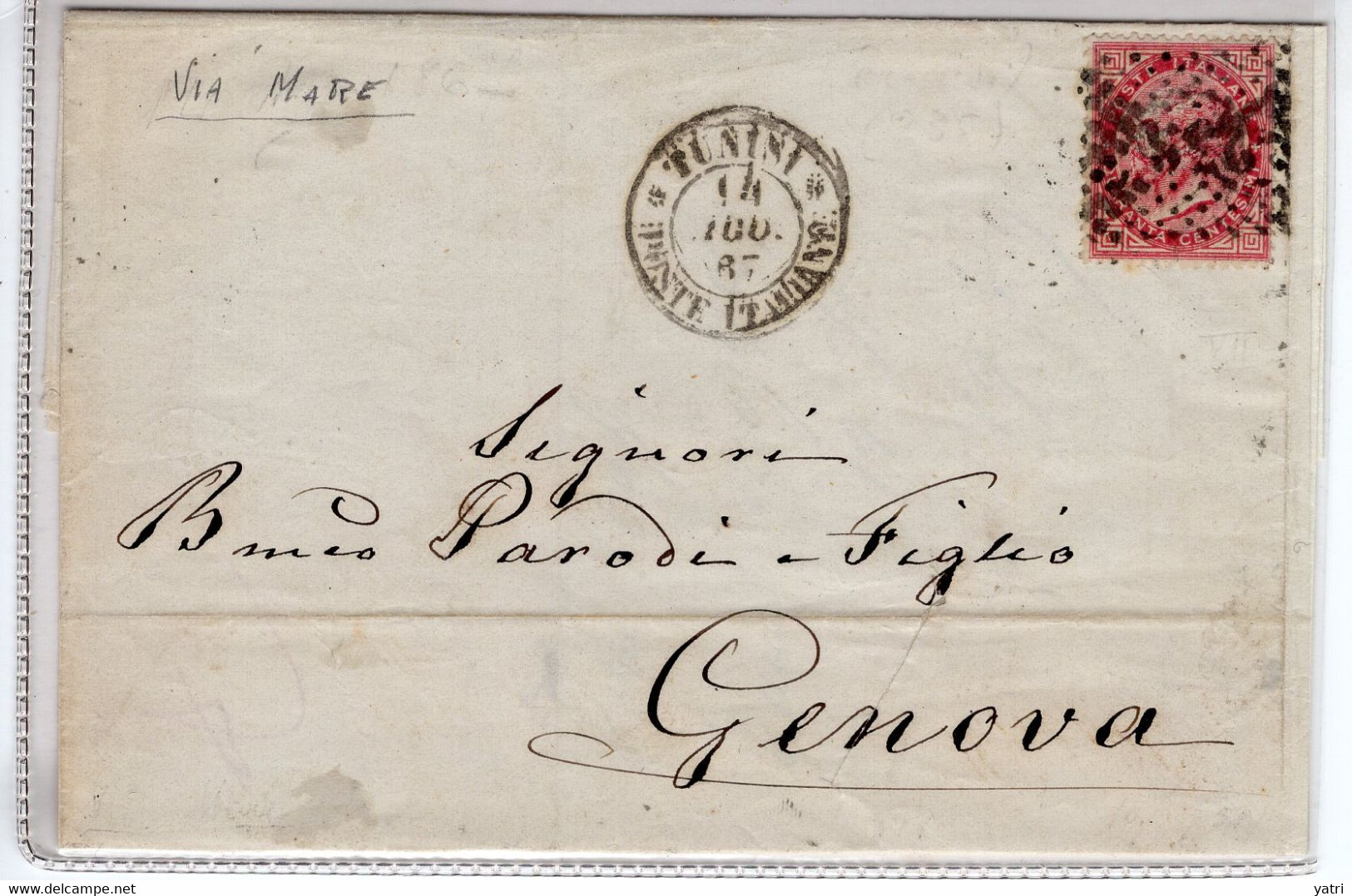 1867 Ufficio Di Tunisi - Piego Per Genova (numerale 235) - Sin Clasificación