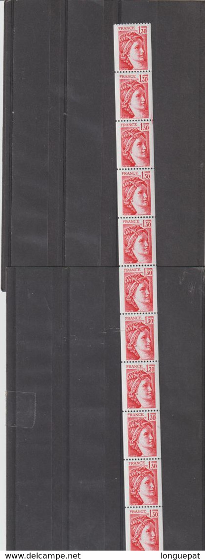 FRANCE : Type Sabine -  Roulette De 11 Timbres : 2 Bandes De Phosphore, 1 Numéro Rouge - Roulettes