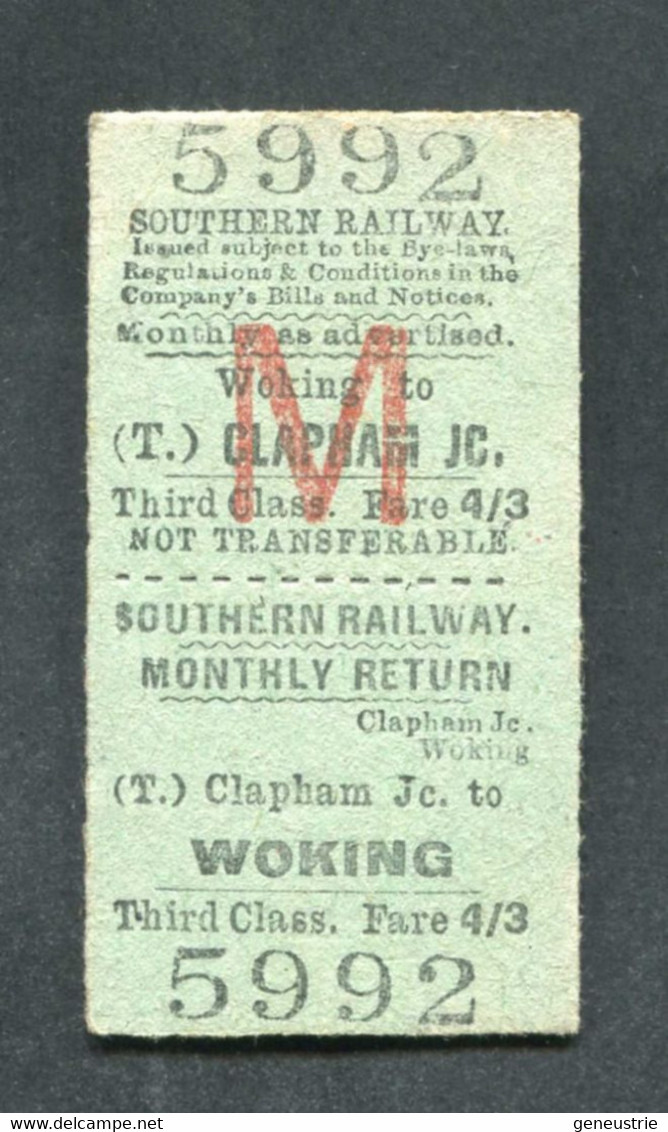 Ticket De Train 1945 "Southtern Railway" 3e Cl - Clapham To Woking (Londres) Angleterre - Europe