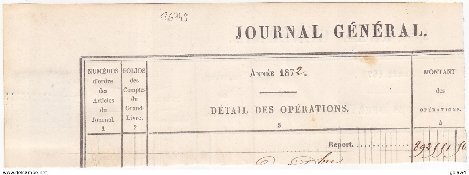 26749# TIMBRE FISCAL DIMENSION MANTEAU IMPERIAL N° 28 FRAGMENT JOURNAL GENERAL 1872 FISCAUX - Andere & Zonder Classificatie