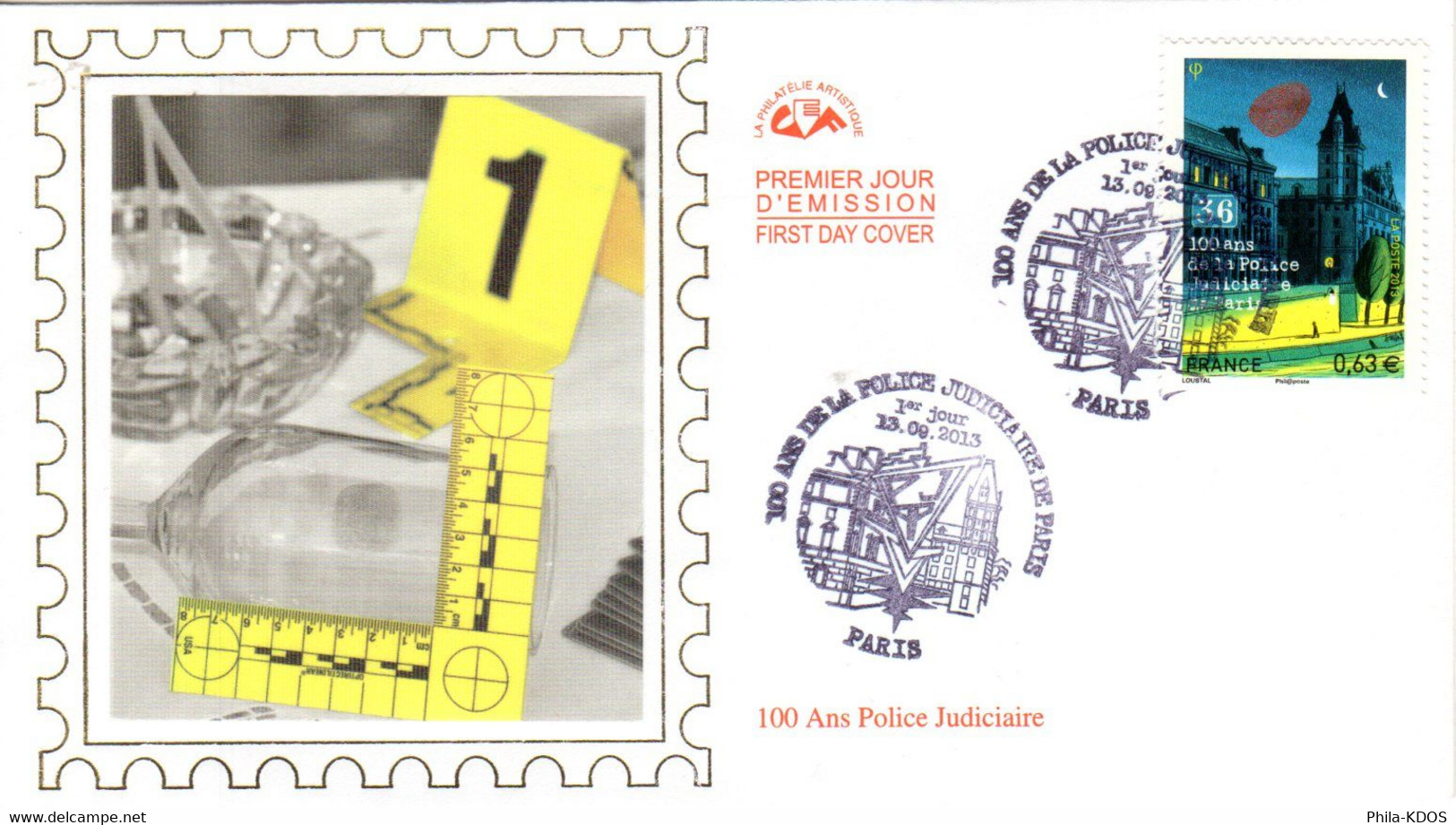 " 100 ANS DE LA POLICE JUDICIAIRE DE PARIS " Sur Enveloppe 1er Jour Sur Soie De 2013. N° YT 4796. Parfait état FDC - Police - Gendarmerie