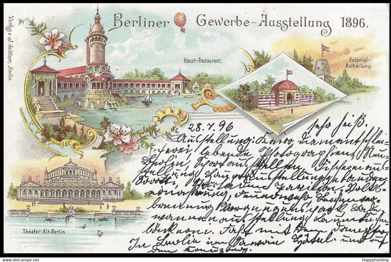 1896 LITHO AK BERLINER GEWERBE AUSSTELLUNG  - THEATER ALT BERLIN – HAUPT RESTAURANT – KOLONIAL ABBTEILUNG - Treptow