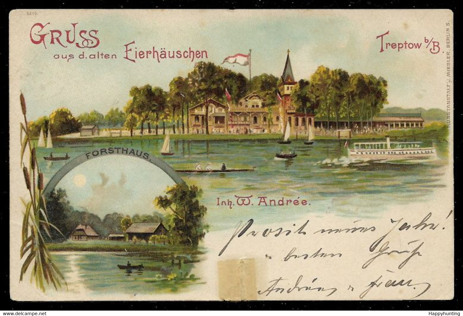 1897 LITHO AK TREPTOW B/B – GRUSS AUS D. ALTEN EIERHÄUSCHEN – FORSTHAUS - GELAUFEN - Treptow