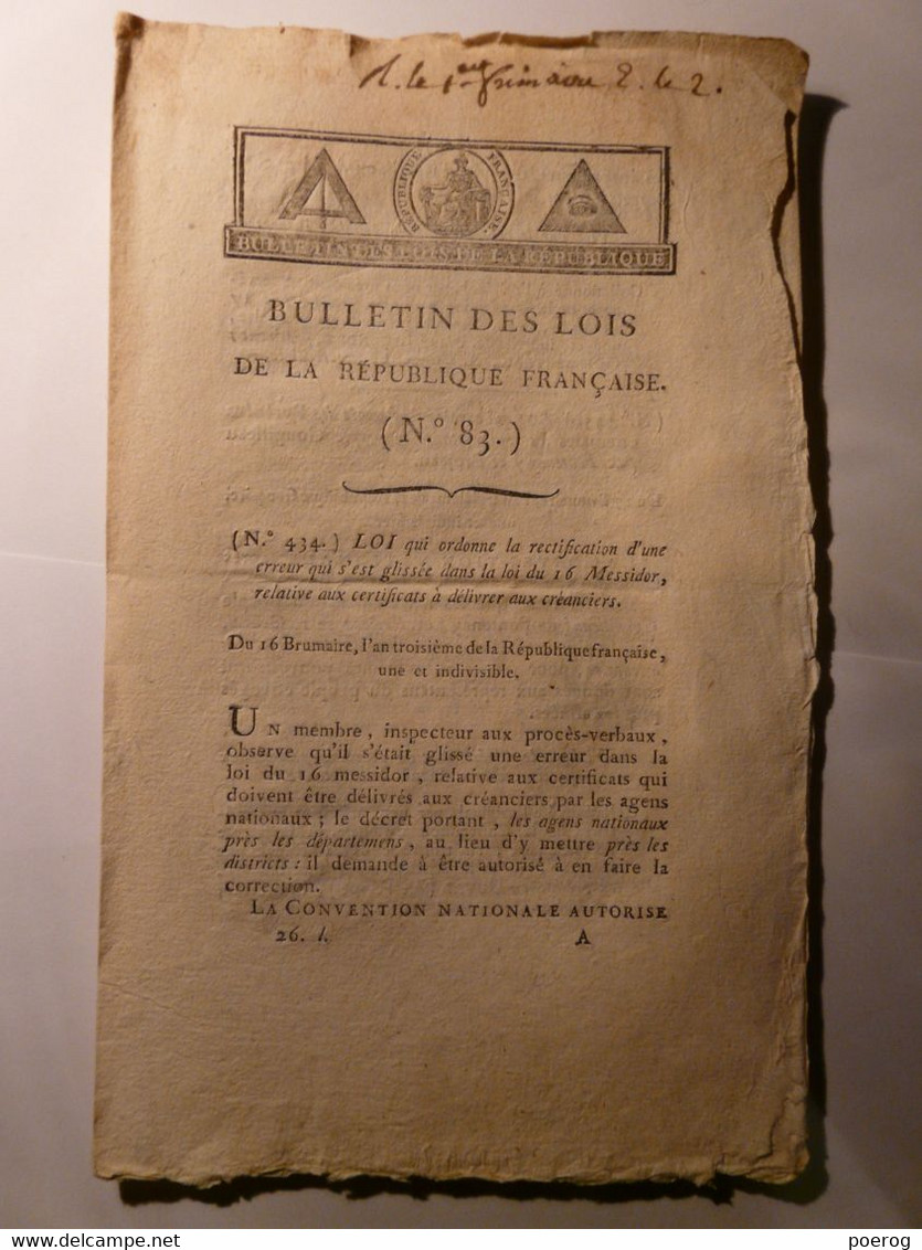 BULLETIN DES LOIS De 1794 - GOUPILLEAU DE FONTENAY PROJEAN - MIOT - ARMEE SAMBRE ET MEUSE - ARMEE MOSELLE - Wetten & Decreten
