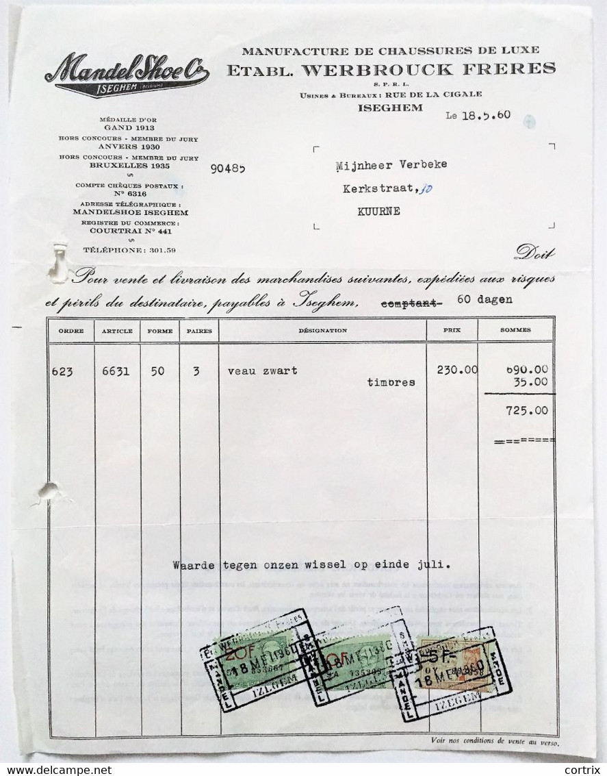 Factuur Schoenen Werbrouck Izegem 1960 - Vestiario & Tessile