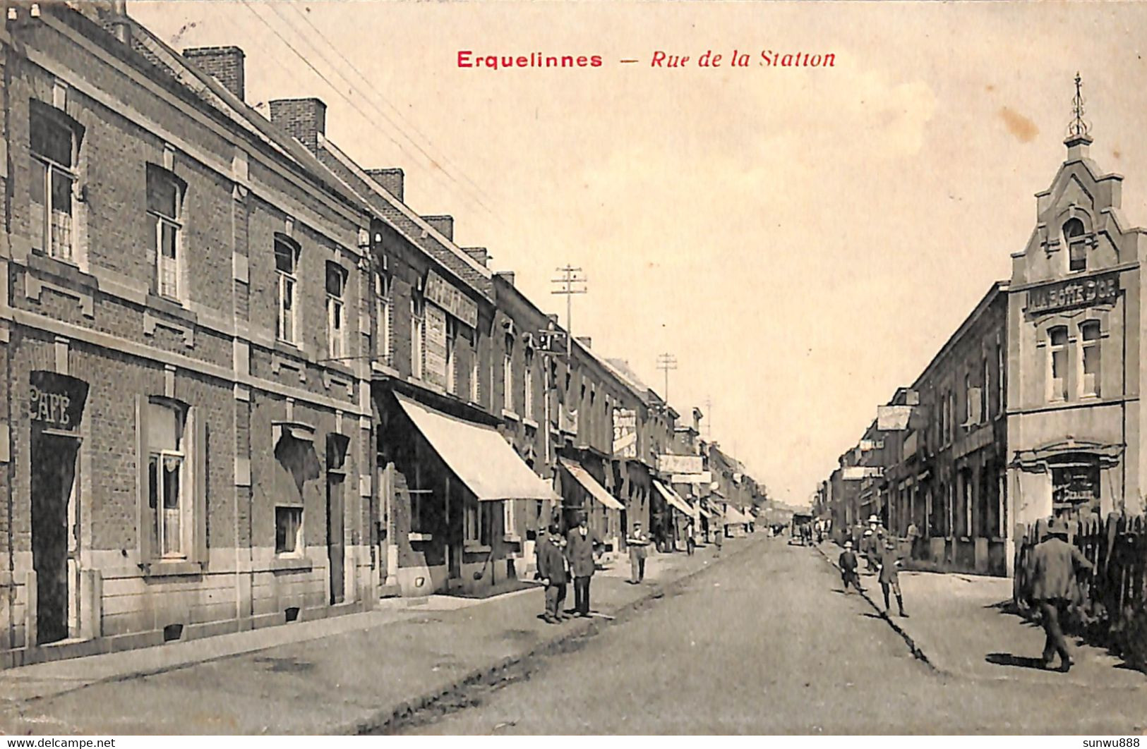 Erquelinnes - Rue De La Station (animée Café Edition Dufossez 1921) - Erquelinnes