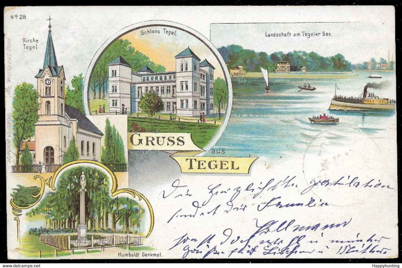1899 LITHO AK GRUSS TEGEL – SCHLOSS TEGEL – LANDSCHAFT AM TEGELER SEE – HUMBOLDT DENLMAL Gelaufen - Tegel
