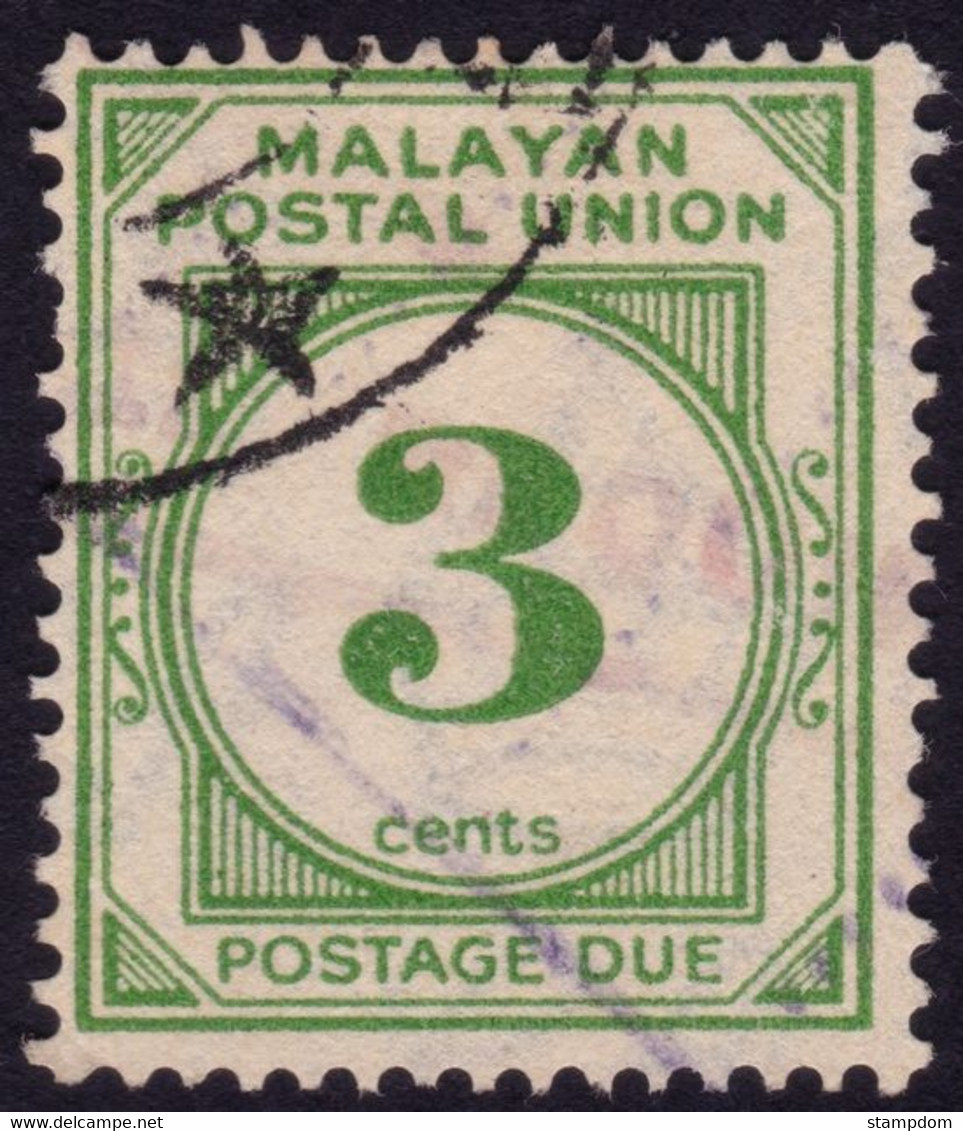 MALAYAN POSTAL UNION 1945 3c Sc#J14 Wmk. Script CA  @P542 - Malayan Postal Union